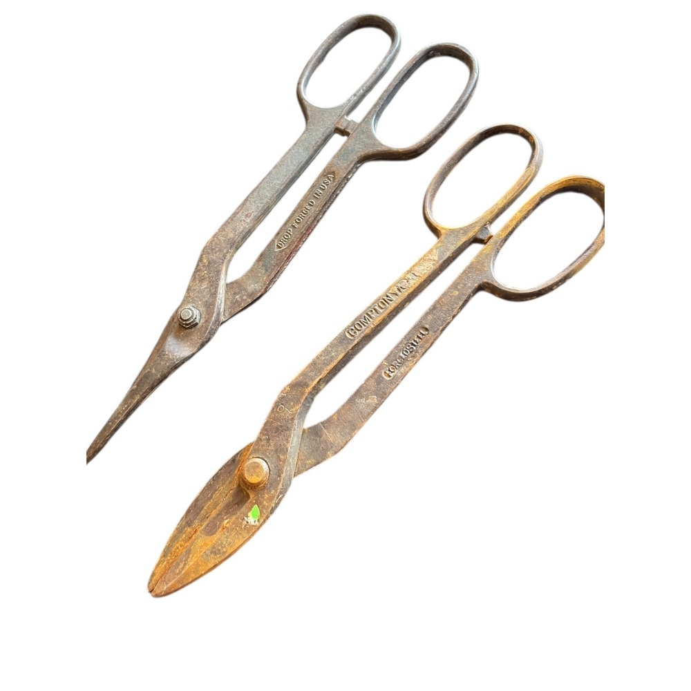 Vintage Drop‎ Forged Metal Shears Lot – Midwest & Compton 110 USA Tools Rusty